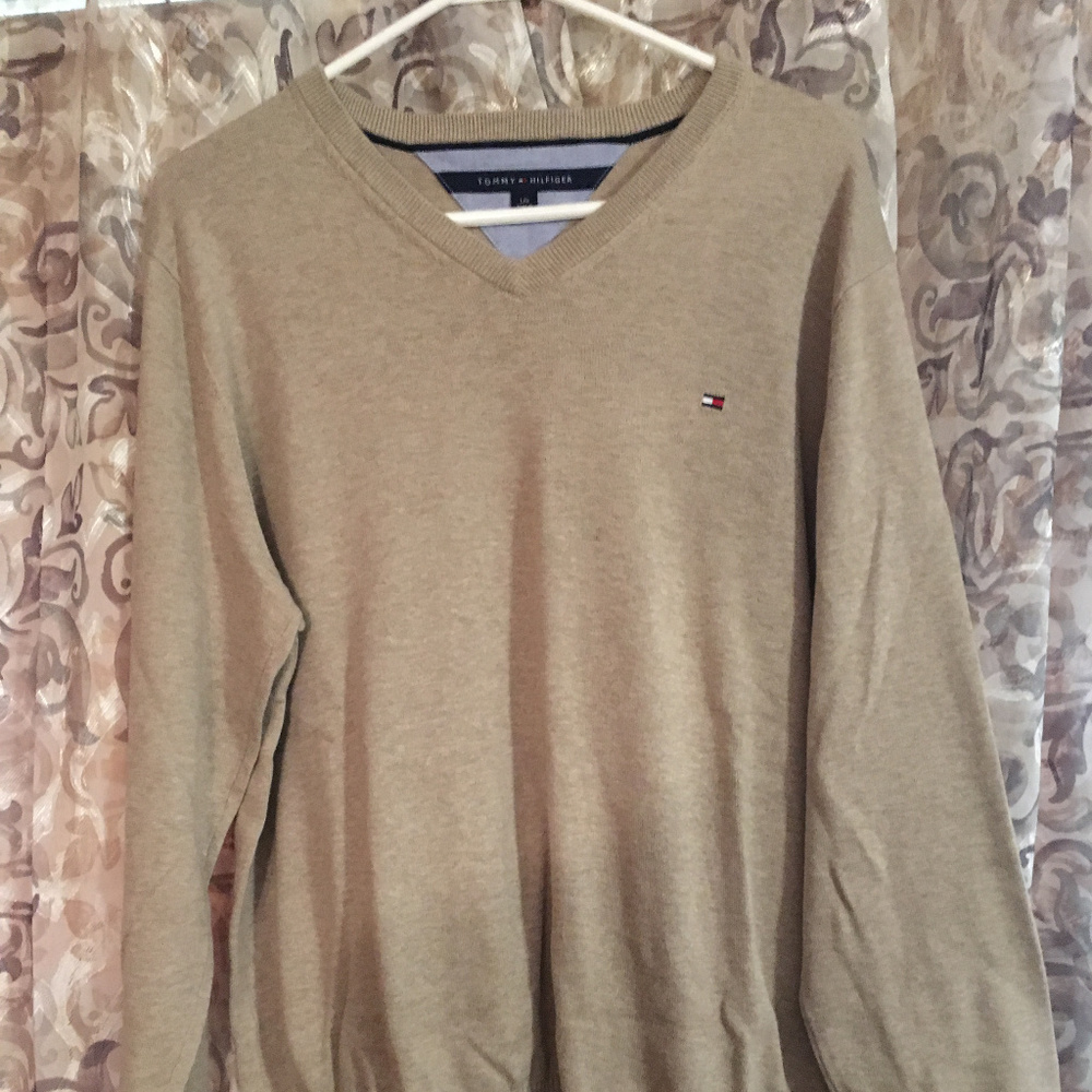 Tommy Hilfiger Tan Long Sleeve V-Neck Sweater